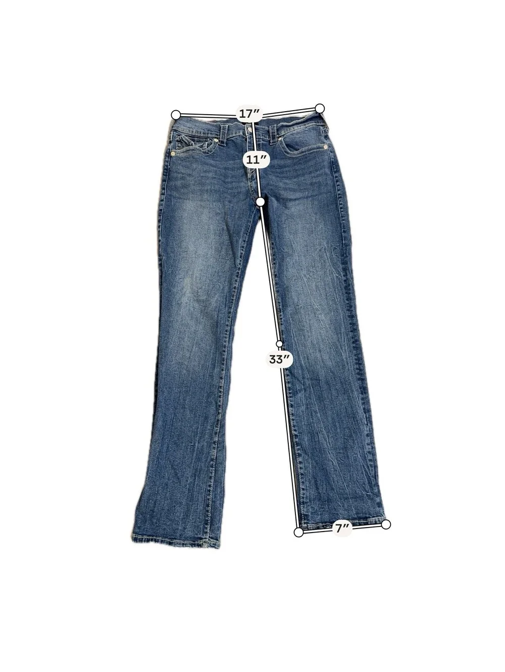 True Religion Ricky Jeans Mens 32 Light Wash Relaxed Straight Flap Pocket